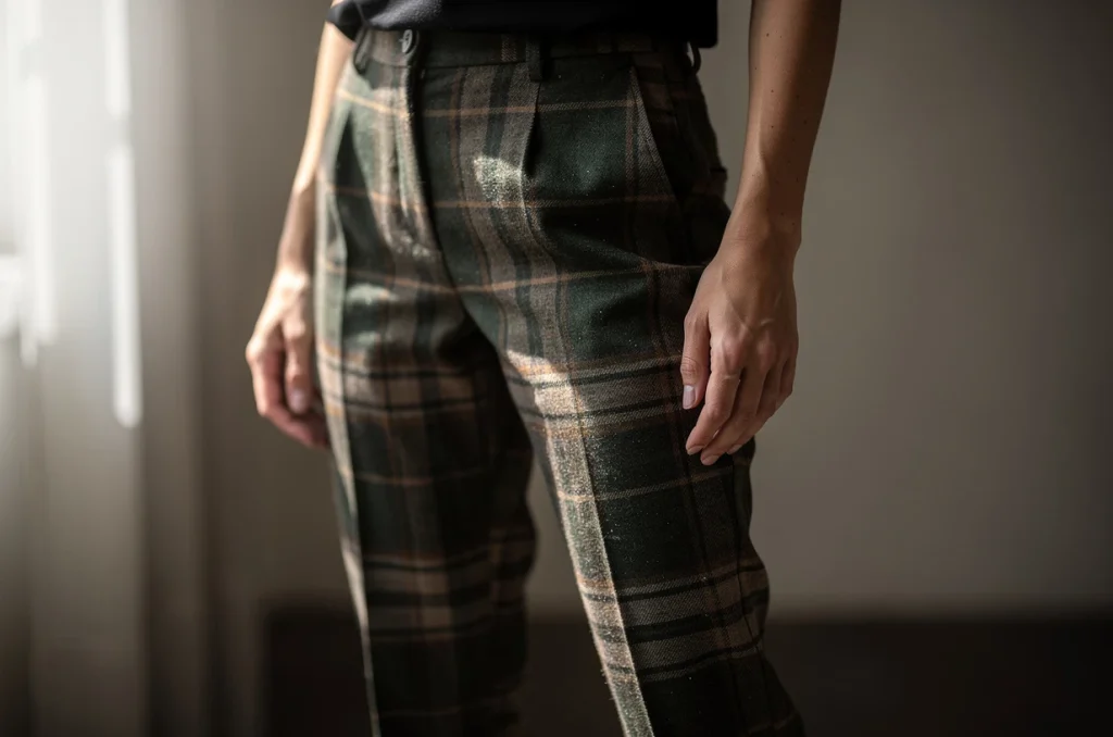 Quand le tartan rencontre la silhouette féminine : l’élégance du pantalon écossais revisité